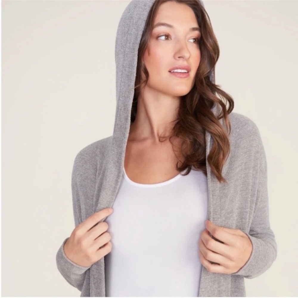 BAREFOOT DREAMS Cozy Chic Ultra Lite Hooded Cardi Dove Grey Women’s Large - Picture 3 of 7